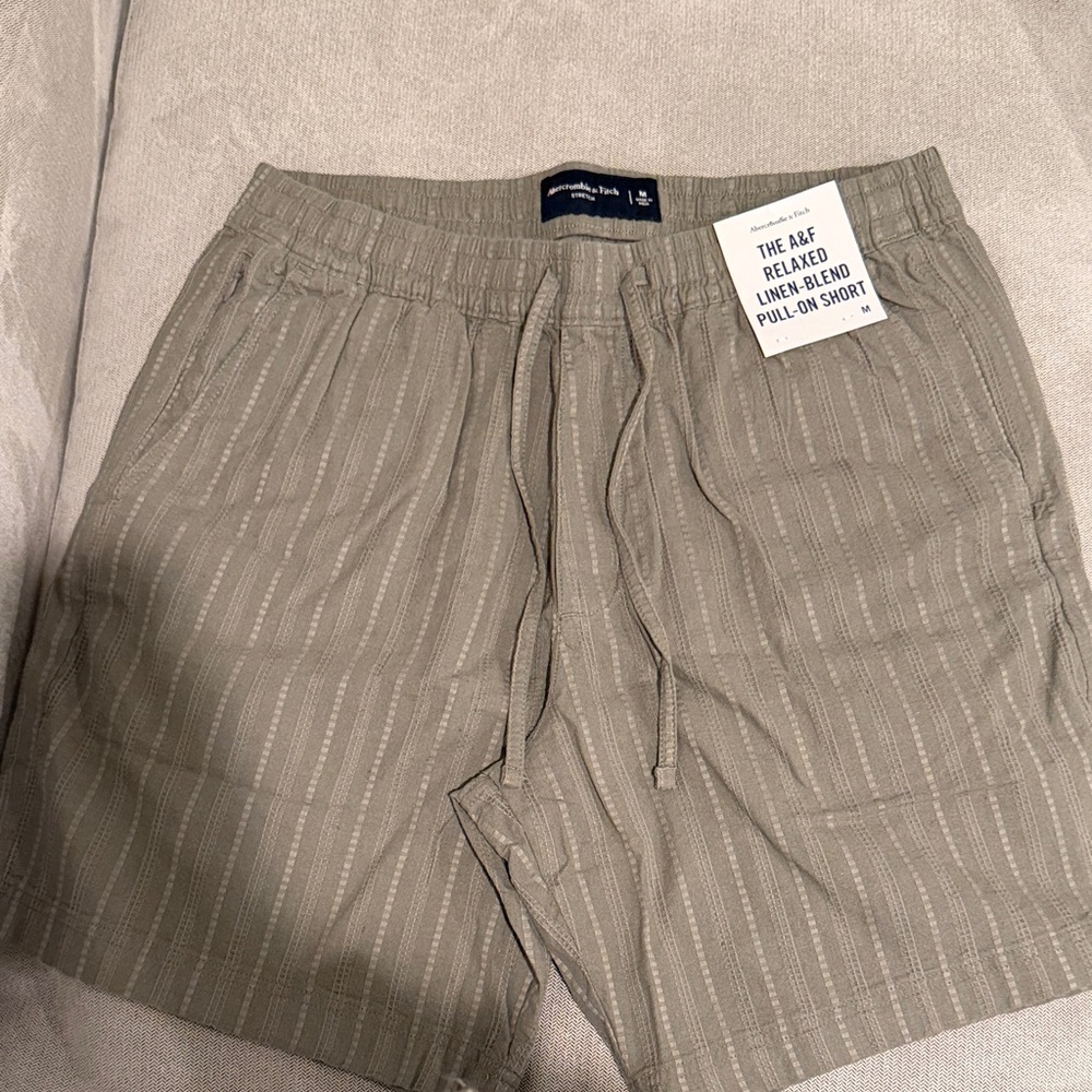 Abercrombie & Fitch Gray Linen-Blend Pull-On Shorts